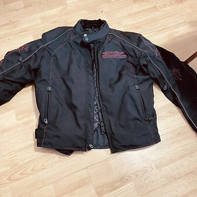 #ad Harley Davidson mens large Jacket Black Functional Armored nylon zip in liner