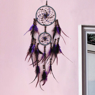 #ad Large Purple Dream Catcher Feather Wood Beads Pendant Wall Hanging Home Decor