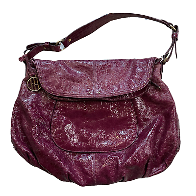 #ad Hayden Harnett Crackle Patent Leather Deep Purple Shoulder Evening Bag