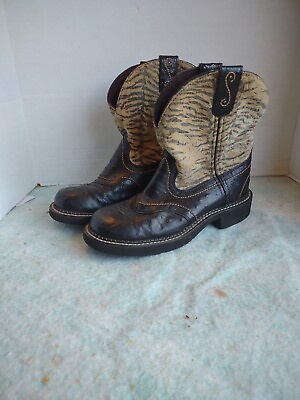 #ad Justin Gypsy Black Tiger Striped Boots Women Size 7.5B Leather Pull On L9806 CG