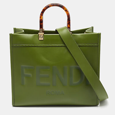 #ad Fendi Green Leather Medium Sunshine Tote