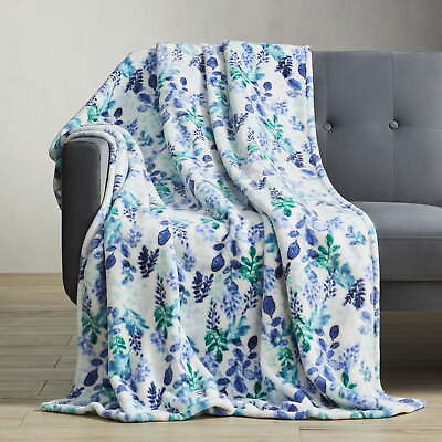 #ad 50quot; x 72quot; Blue Floral Polyester Throw Blanket Oversized Throw Contemporary US