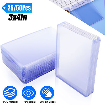 #ad 25 50Pcs Ultra Clear 35pt 3x4in Card Protectors Soft Card Holder Durable Anti UV