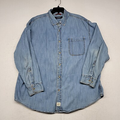 #ad Vintage Levis Shirt Mens 2XL XXL Blue Denim Jean Button Up Long Sleeve Outdoor