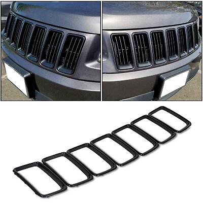 #ad 7pcs ABS Gloss Black Front Grille Trim Insert Ring For Jeep 14 16 Grand Cherokee