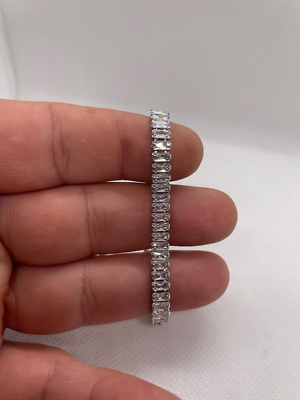 #ad Tennis bracelet baguette cut simulated lab diamonds 925 sterling 7” long