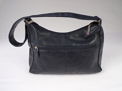 Vintage Kim Rodgers Leather Hand Shoulder Bag Lined Metal Buckles Zip Pull L22 $29.95