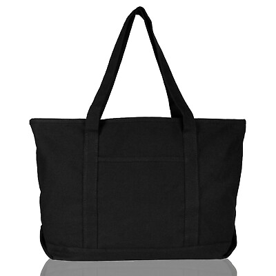 #ad DALIX Womens 23quot; Deluxe 24 oz. Cotton Canvas Tote Bag Zippered in Black