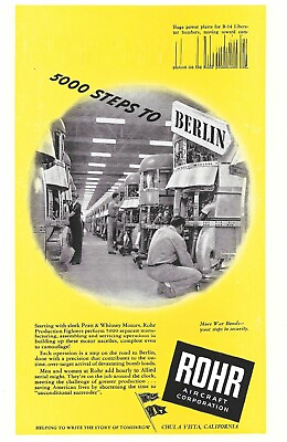 #ad 1944 ROHR Aircraft Corporation Vintage Color Print Ad WWII Ephemera