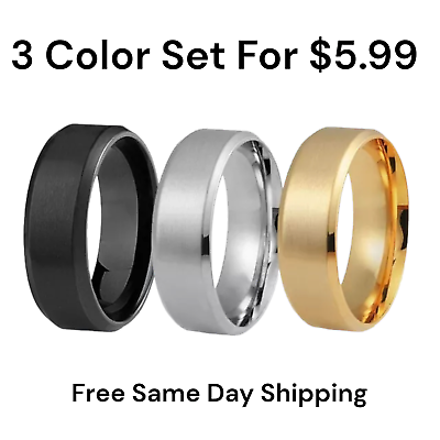 #ad 3 Color Set Stainless Steel Rings Size 6 13 Unisex Hip Hop Jewelry Women Men