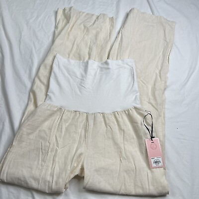 #ad New Juicy Couture Women Ivory Linen Blend Wide Legged Pants Sz M A051123