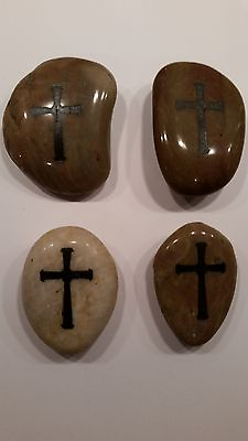 #ad 1 Cross Religious Engraved Worry Stones Party Favor Backpack Pocket Fidget