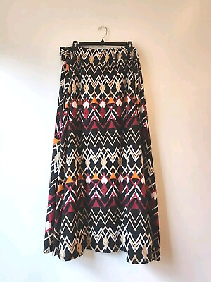 #ad Sz 3X Robert Louis Black Geometric Print Colorful Pull on Long Skirt Maxi Skirt