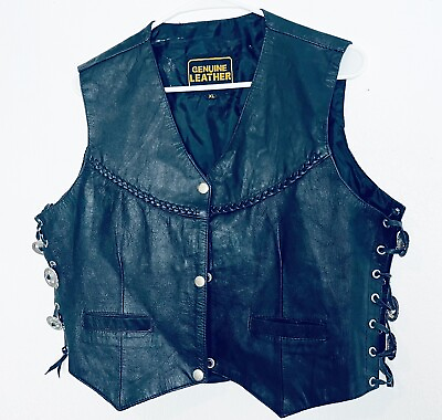 #ad Genuine Leather Women’s Size XL Black Lace Up Sides Vest