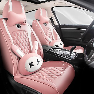 #ad Cute Cartoon Bunny car seat Cover 5 Set with Waterproof PU Leather for Cars S...