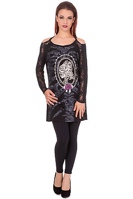#ad Lost Queen Gothic Skeleton Ribcage with Cameo Skull Lady Lace Sleeves top