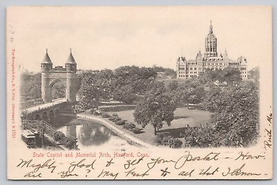 #ad State Capital Memorial Arch Hartford Connecticut Embossed Lithograph Postcard