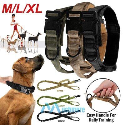 #ad XL Tactical Heavy Duty Nylon Dog Collar Military Metal Buckle Adjustable Leash