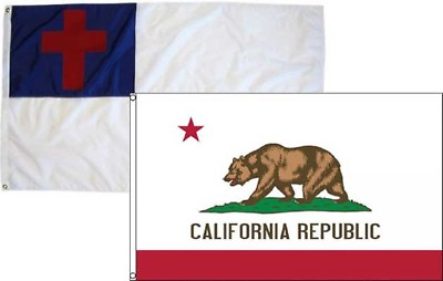 #ad 2x3 Christian Christ amp; State California 2 Pack Flag Wholesale Combo 2#x27;x3#x27;