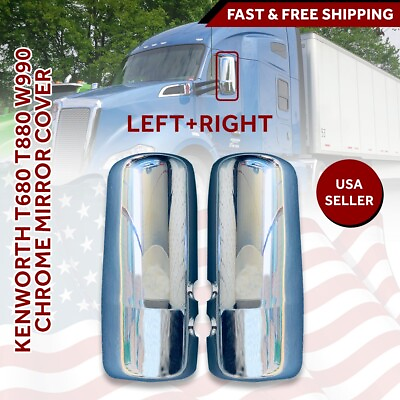 #ad kenworth Truck T680 T880 Mirror Chrome Cover Left Right Pair 2013 2018