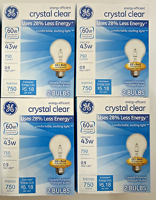 #ad GE 60 WATT Light Bulbs Crystal Clear 750 Lumens Dimmable Classic 8 Bulbs 4 Pack