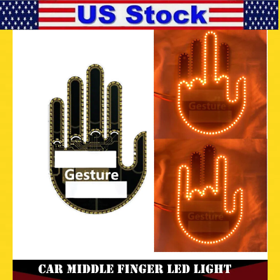 #ad Amber LED Middle Finger Light Hand Finger Gesture Light w Remote Car Signs Light