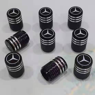 #ad 4 Silver Black Tire Air Valve Stem Cap Fits Most Mercedes Cars Wagons amp; SUVs