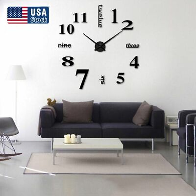 #ad Modern 3D DIY Large Number Mirror Wall Sticker Big Watch Art Clock Home Decor