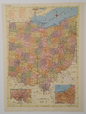 #ad 1956 Antique OHIO Atlas Map Vintage Hammond#x27;s Family Reference World Atlas