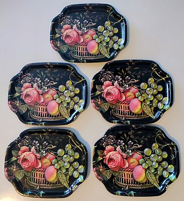 #ad Elite Trays From England Set Of 5 Flower and Fruit Basket Design Vintage Black