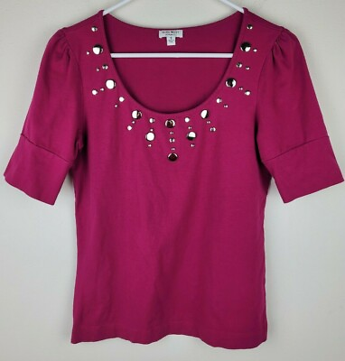 Nine West Shirt Womens Small Pink Magenta Short Sleeve Stretch Blouse Top S $14.95