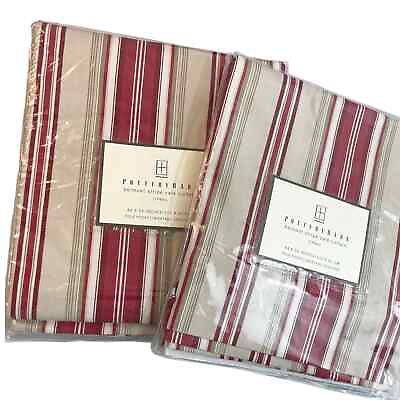#ad Pottery Barn Belmont Stripe Cafe Curtain Pair of Two Panels 44 x 24 Pole Pocket