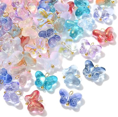 #ad 100x Crystal Glass Butterfly Charms Pendants Beads for DIY Jewelry Craft Making