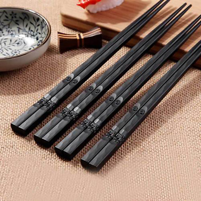 #ad 1 Pair Chinese Alloy Non Slip Chopsticks Japanese Sushi Chop Sticks US