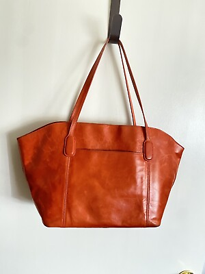 #ad HOBO THE ORIGINAL Orange Leather Double Handle Shoulder Handbag Patti Tote