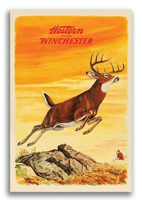 #ad 1950s quot;Western Winchesterquot; Vintage Style Deer Hunting Poster 16x24