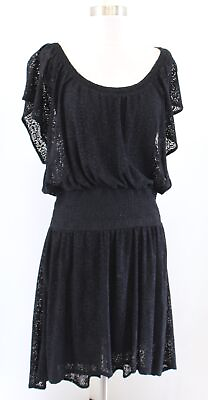 #ad Leifnotes Anthropologie Black Lace Smocked Waist Hi Lo Dress Size M