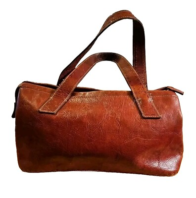 #ad Fossil Brown Leather Vintage Handbag Purse Satchel Authentic Whip Stitch Handles