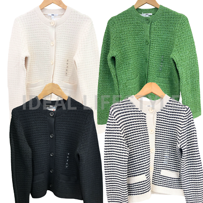 #ad UNIQLO Knitted Short Jacket S 3XL 4Colors Striped Cardigan Women 466366 NWT