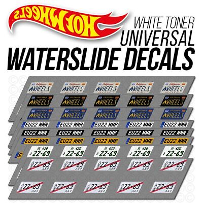 #ad 1 64 Scale LICENSE PLATE Custom White Toner Universal WaterSlide Decal Hot Wheel