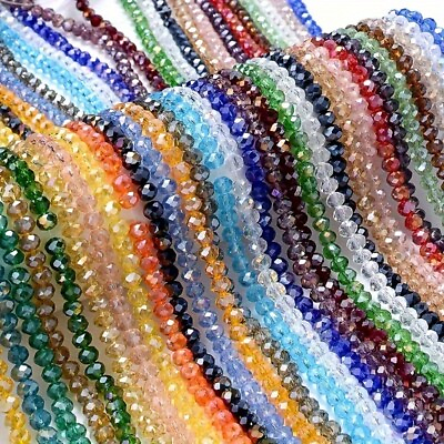 #ad 6 8mm Faceted Flat Beads Crystal Glass Loose Spacer Beads For Jewelry Making DIY