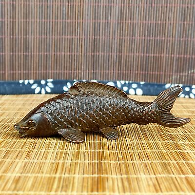 #ad Retro Antique Bronze Chinese Carp Statue Fish Desktop Tea Pet