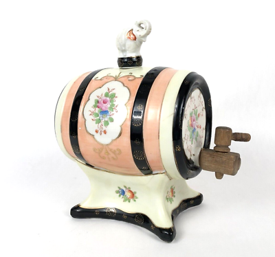 #ad Vintage Porcelain Sake Barrel Made in Japan Hand Painted w Elephant Stopper
