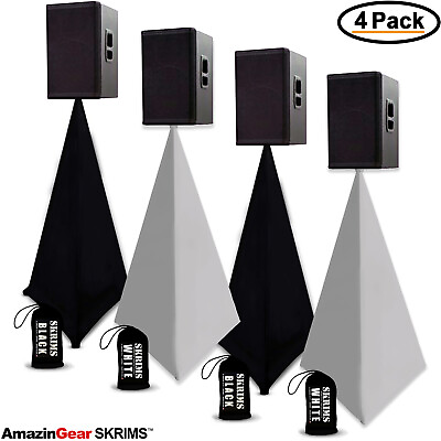#ad SKRIMS 4 Pack DJ Scrims 3 Sided Speaker Stand Covers 2 White amp; 2 Black 4 Bags