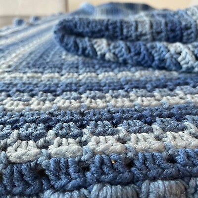 #ad 53quot; x 42quot; Blue Stripe Handmade Afghan Blanket