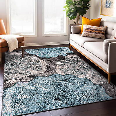 #ad Rugshop Area Rug Contemporary Floral Design Blue Rug Rugs for Living Room 8x10