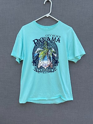 Vintage Panama City Beach Men#x27;s Shirt Large Blue Turtle Beach Florida