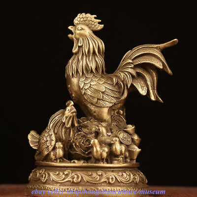#ad 6 quot; Ancient China Copper Gilt Fengshui 12 Zodiac Animal Rooster Wealth Statue