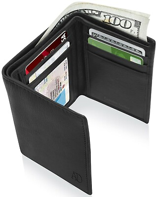 Real Leather Slim Wallets For Men Trifold Mens Wallet W ID Window RFID Blocking $13.99