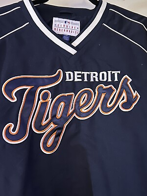 #ad Detroit Tigers MLB Windbreaker Large Blue Nylon VTG Pullover Baseball Back Hit D